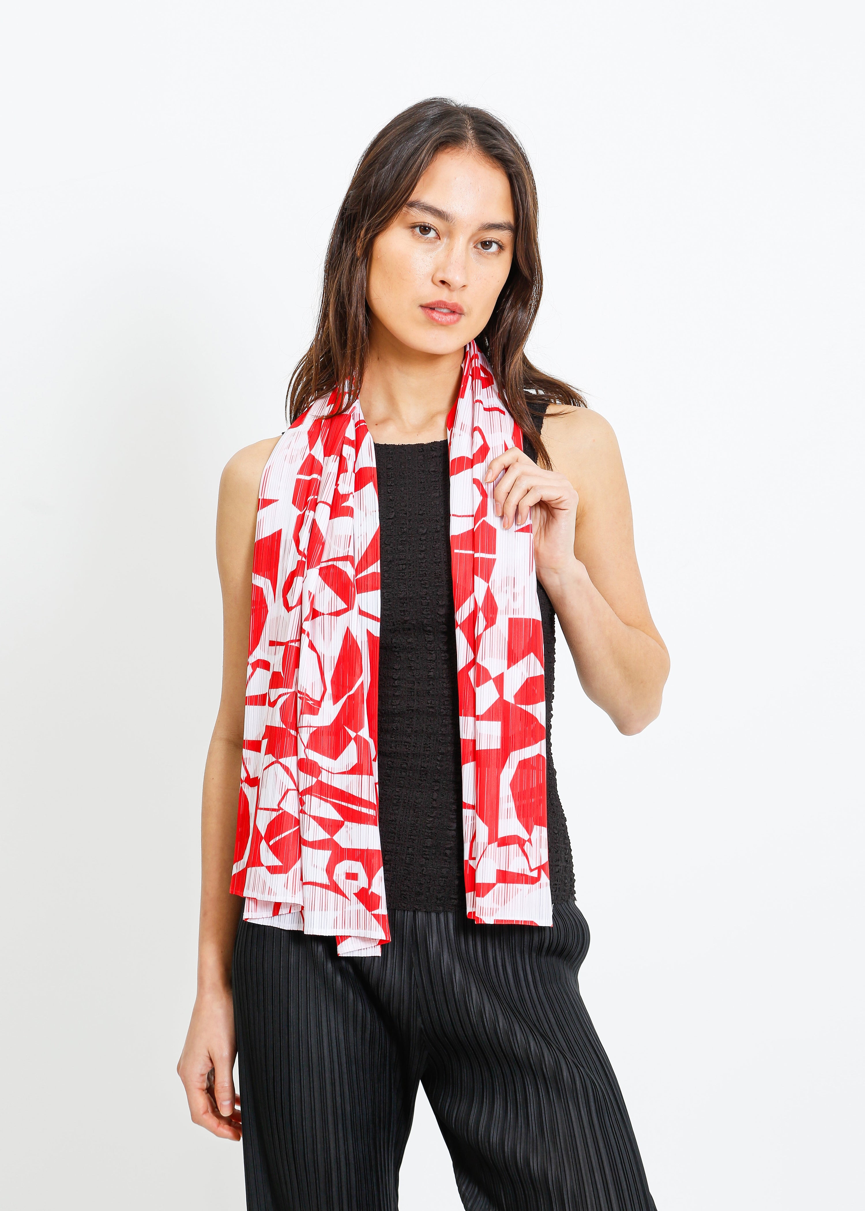 ROSE NOLAN PLEAT SCARF / WHITE-RED